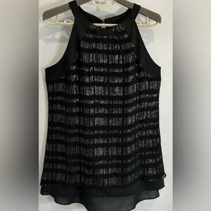 White House Black Market Silk Evening Halter Top Metallic Details Black Size 4 S